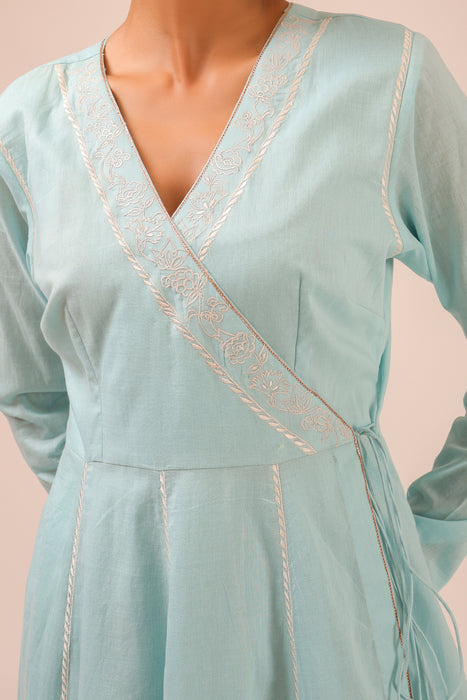Aqua Blue Cotton Overlay Anarkali