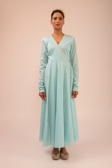 Aqua Blue Cotton Overlay Anarkali