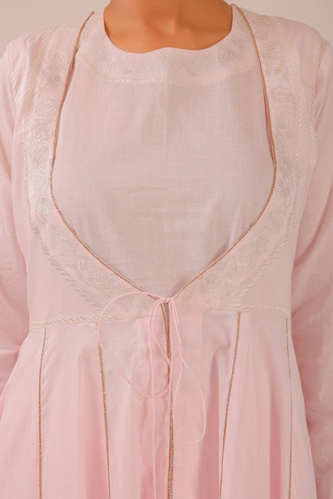 Cotton Long Anarkali Jacket Suit Set