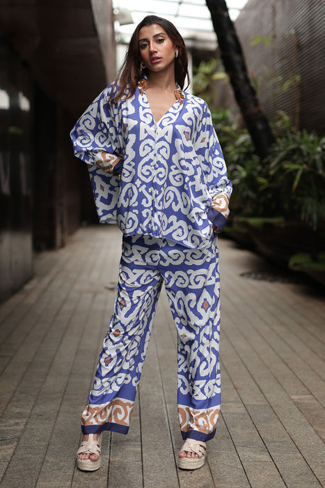 Blue Azure Waves Embellished Body with Palazzo Co-ord set