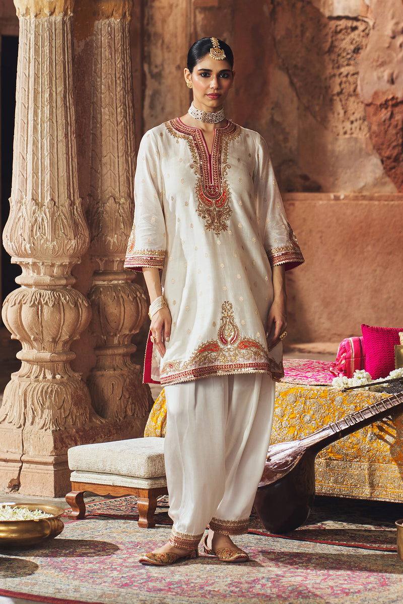 MEHWISH - DAISY IVORY SHORT KURTA WITH SALWAR AND DUPATTA
