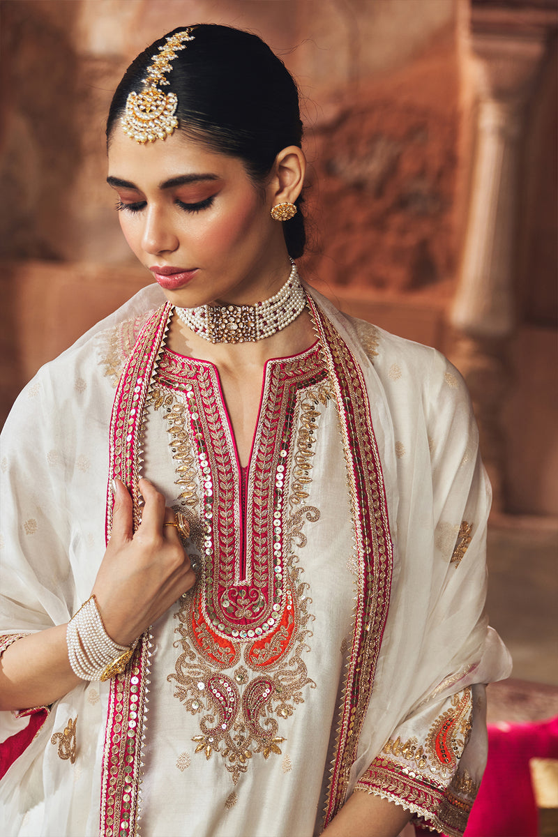 MEHWISH - DAISY IVORY SHORT KURTA WITH SALWAR AND DUPATTA