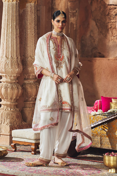 MEHWISH - DAISY IVORY SHORT KURTA WITH SALWAR AND DUPATTA
