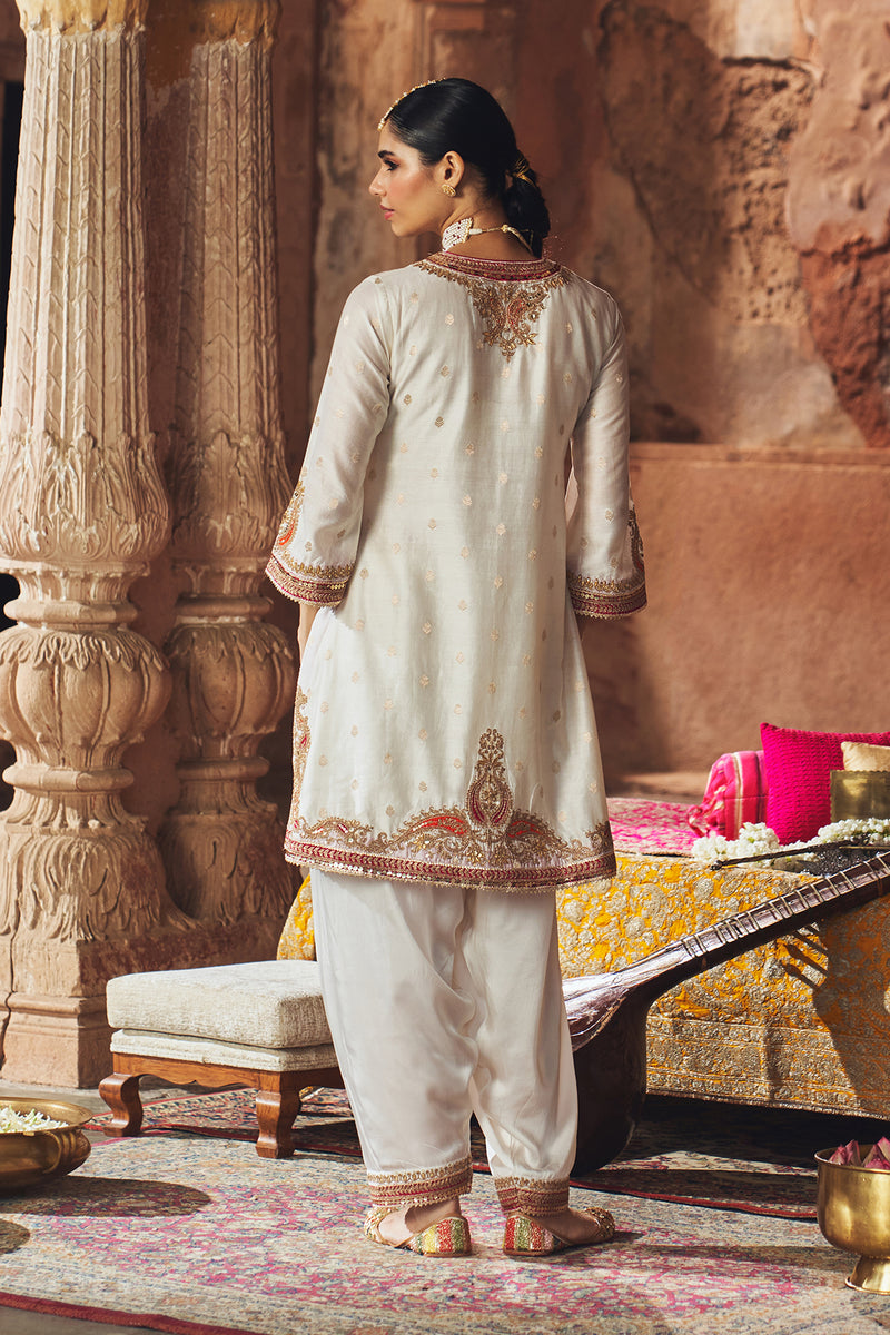 MEHWISH - DAISY IVORY SHORT KURTA WITH SALWAR AND DUPATTA