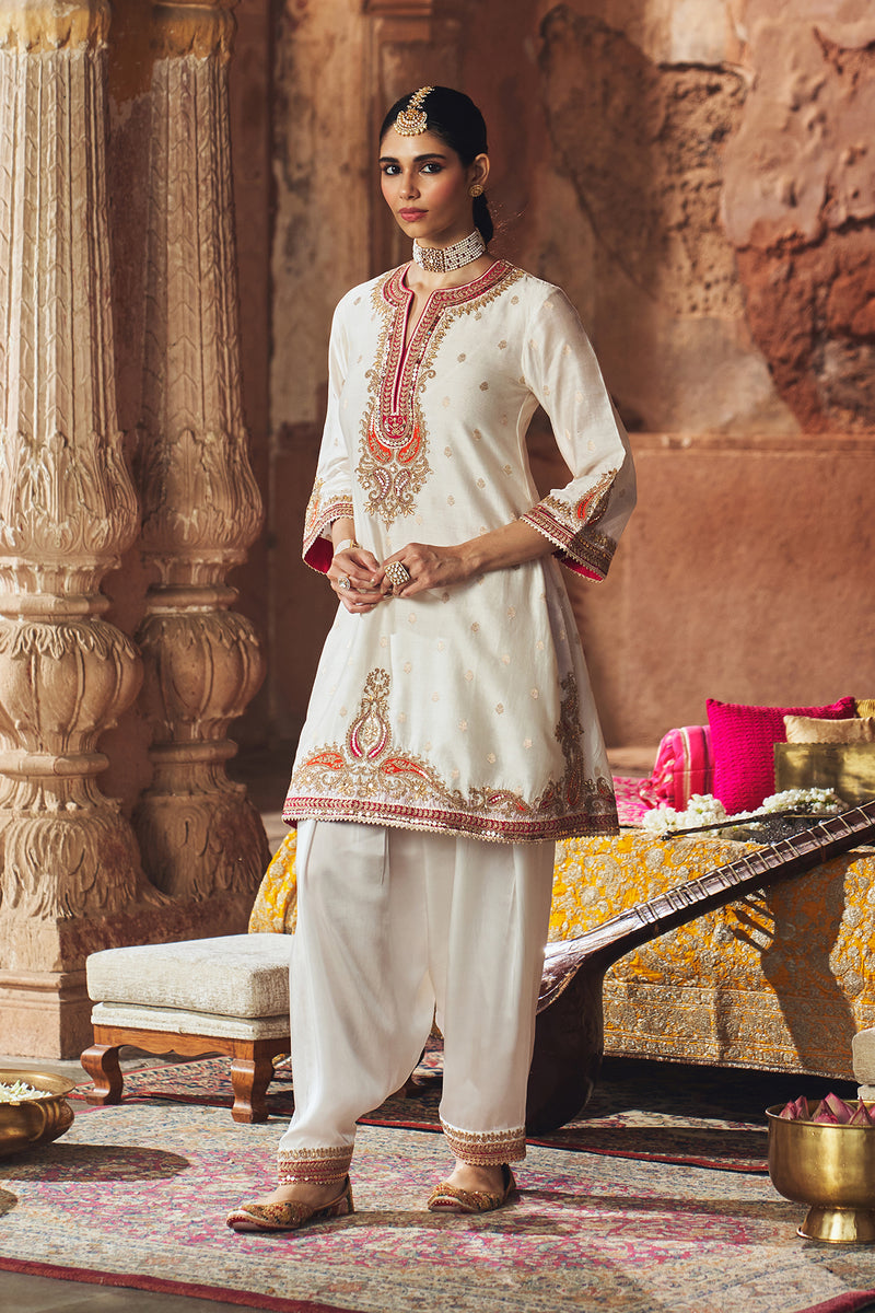 MEHWISH - DAISY IVORY SHORT KURTA WITH SALWAR AND DUPATTA
