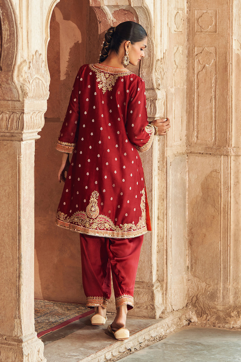 MEHWISH - DEEP RED SHORT KURTA WITH SALWAR AND DUPATTA