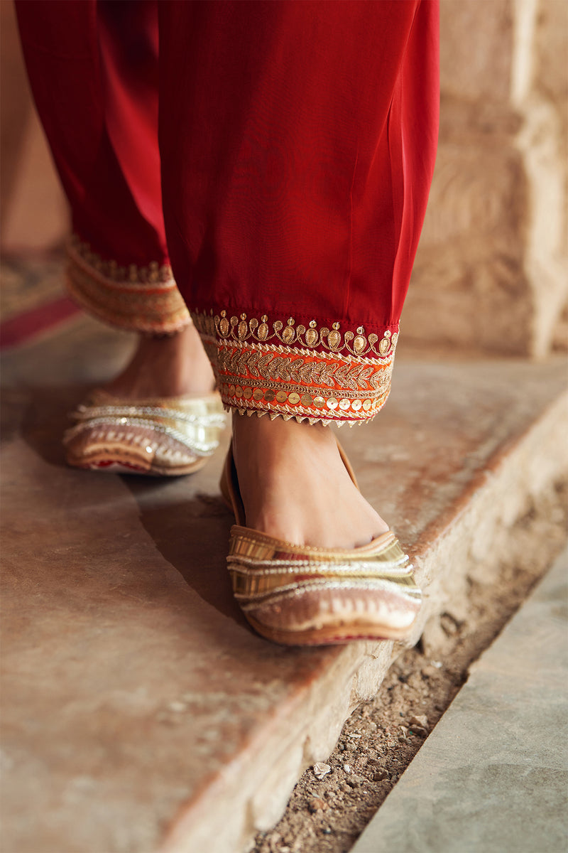 MEHWISH - DEEP RED SHORT KURTA WITH SALWAR AND DUPATTA