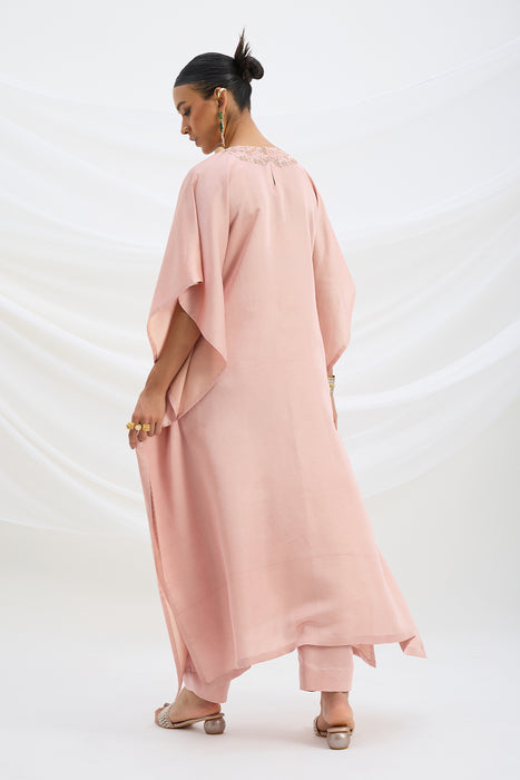 EMBROIDERED PEACH PINK KAFTAN WITH BOTTOM