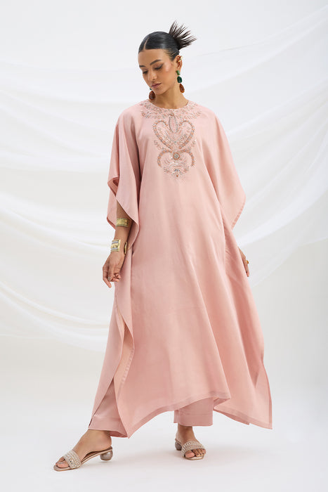 EMBROIDERED PEACH PINK KAFTAN WITH BOTTOM