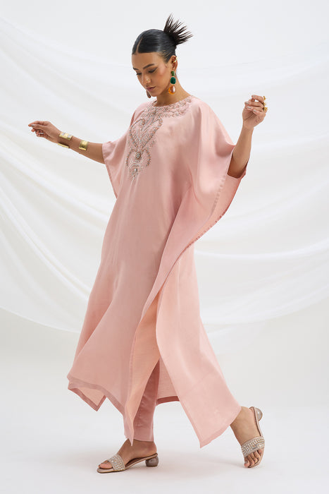 EMBROIDERED PEACH PINK KAFTAN WITH BOTTOM