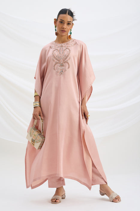 EMBROIDERED PEACH PINK KAFTAN WITH BOTTOM