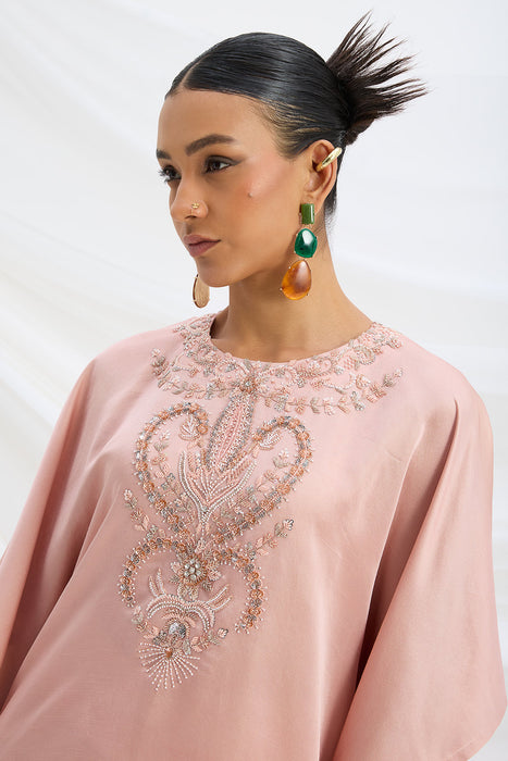 EMBROIDERED PEACH PINK KAFTAN WITH BOTTOM