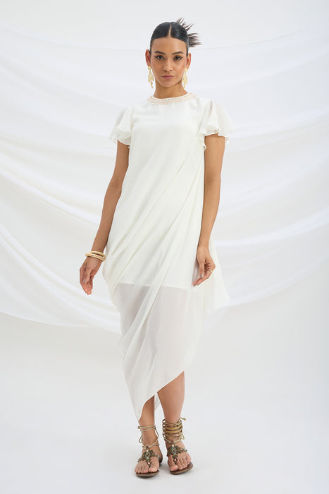 OFF WHITE DRAPE DRESS