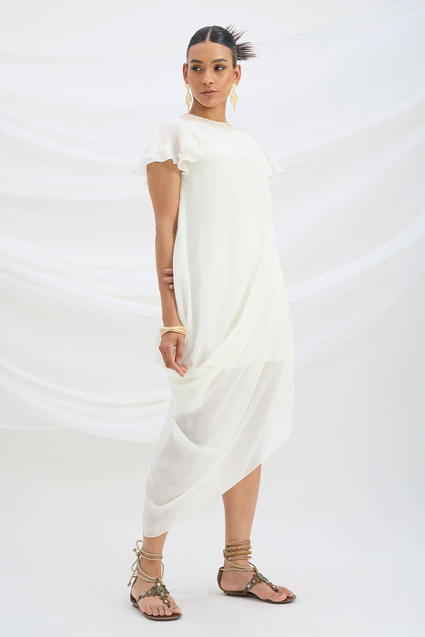 OFF WHITE DRAPE DRESS