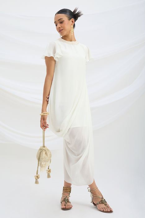 OFF WHITE DRAPE DRESS