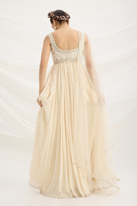 BEIGE EMBROIDERED DRESS WITH DUPATTA