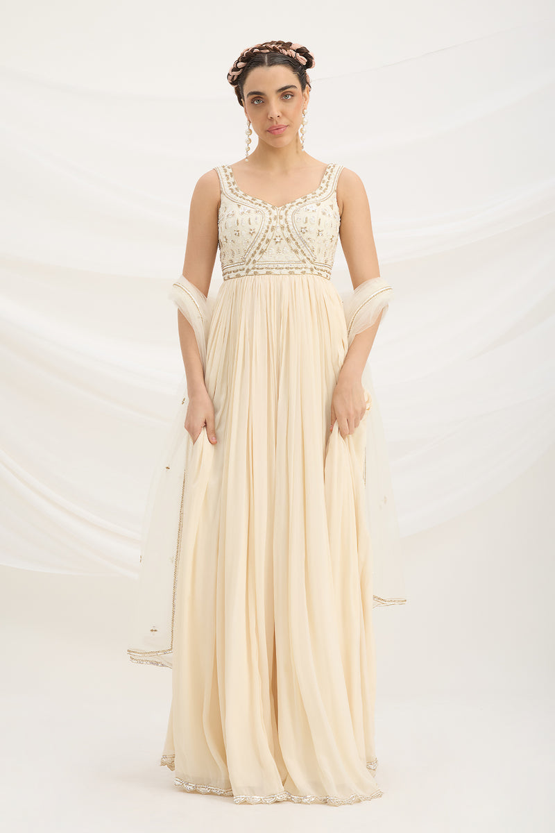 BEIGE EMBROIDERED DRESS WITH DUPATTA