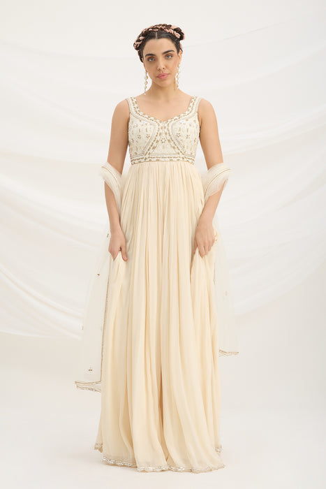 BEIGE EMBROIDERED DRESS WITH DUPATTA