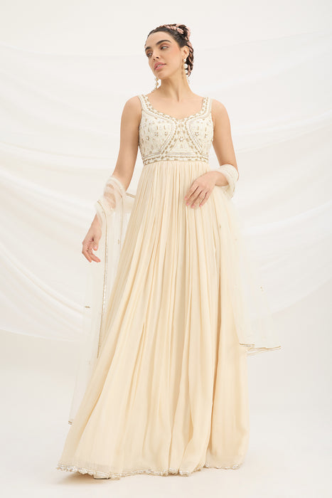 BEIGE EMBROIDERED DRESS WITH DUPATTA