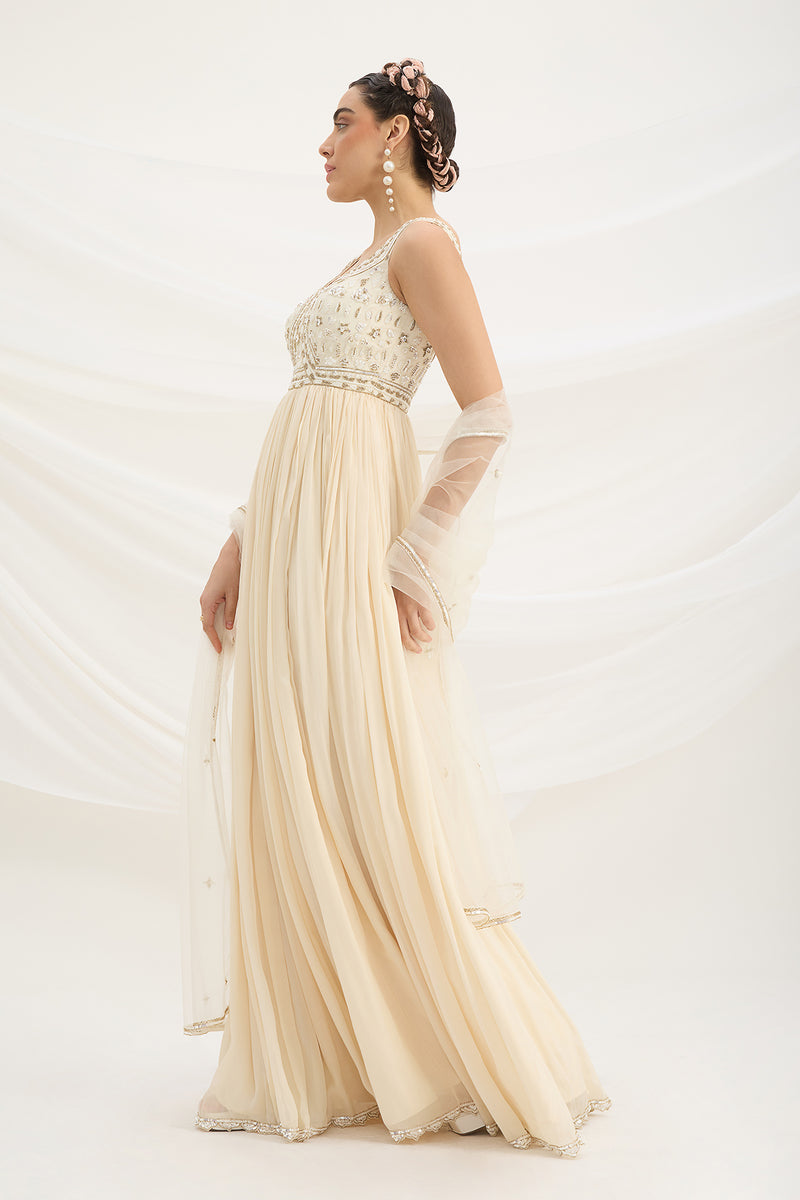 BEIGE EMBROIDERED DRESS WITH DUPATTA