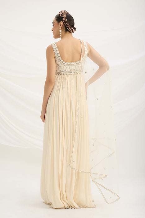 BEIGE EMBROIDERED DRESS WITH DUPATTA