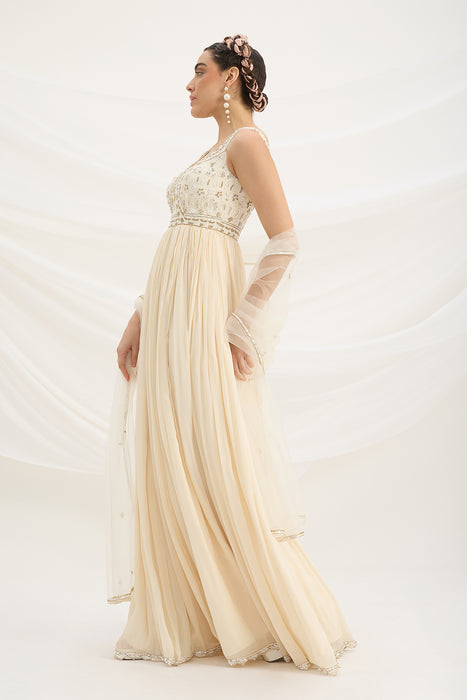 BEIGE EMBROIDERED DRESS WITH DUPATTA