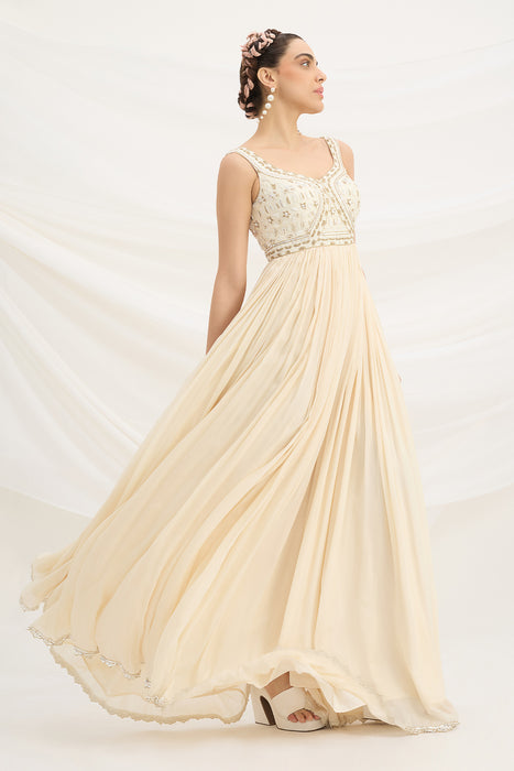 BEIGE EMBROIDERED DRESS WITH DUPATTA