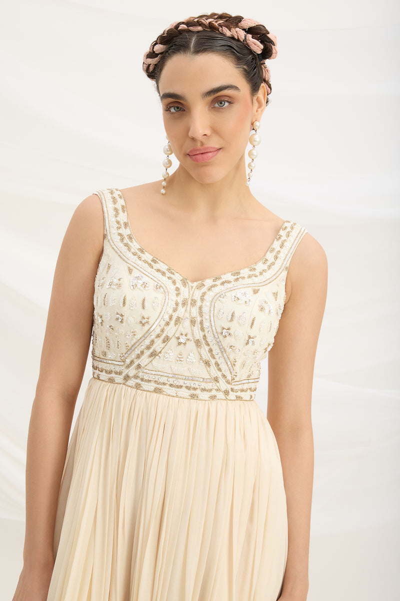 BEIGE EMBROIDERED DRESS WITH DUPATTA