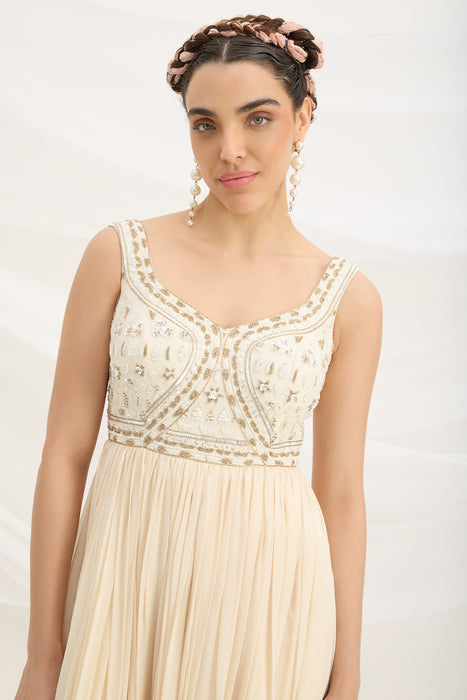 BEIGE EMBROIDERED DRESS WITH DUPATTA