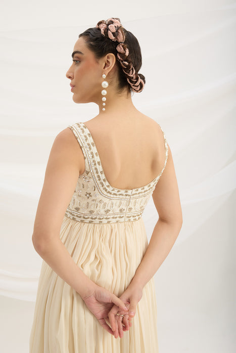 BEIGE EMBROIDERED DRESS WITH DUPATTA