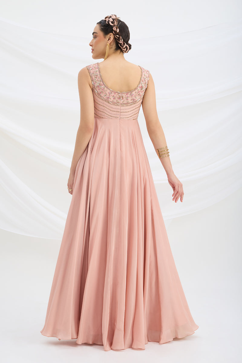 PEACH PINK EMBROIDERED DRESS WITH DUPATTA