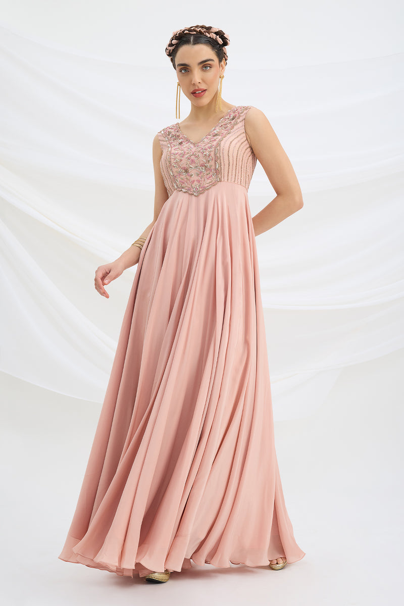 PEACH PINK EMBROIDERED DRESS WITH DUPATTA