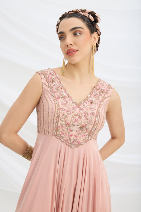 PEACH PINK EMBROIDERED DRESS WITH DUPATTA