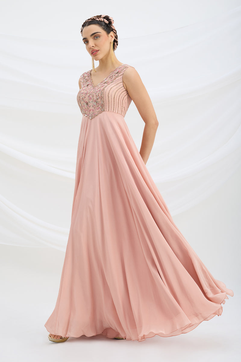 PEACH PINK EMBROIDERED DRESS WITH DUPATTA