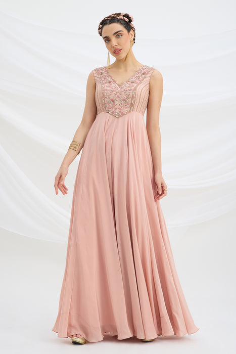 PEACH PINK EMBROIDERED DRESS WITH DUPATTA