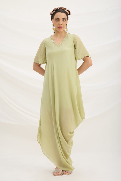 PISTA GREEN DRAPE DRESS