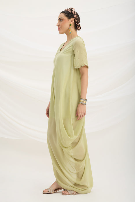 PISTA GREEN DRAPE DRESS