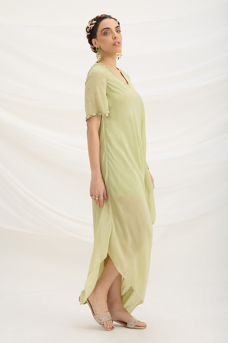 PISTA GREEN DRAPE DRESS