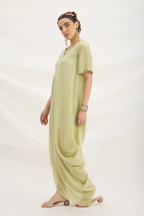 PISTA GREEN DRAPE DRESS
