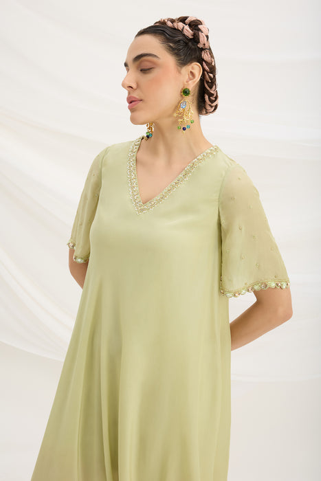 PISTA GREEN DRAPE DRESS