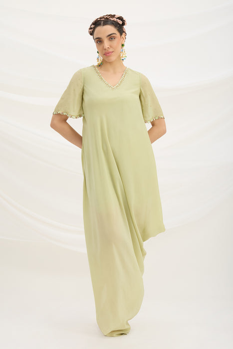 PISTA GREEN DRAPE DRESS