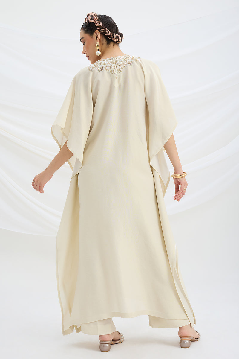 BEIGE EMBROIDERED KAFTAN WITH BOTTOM