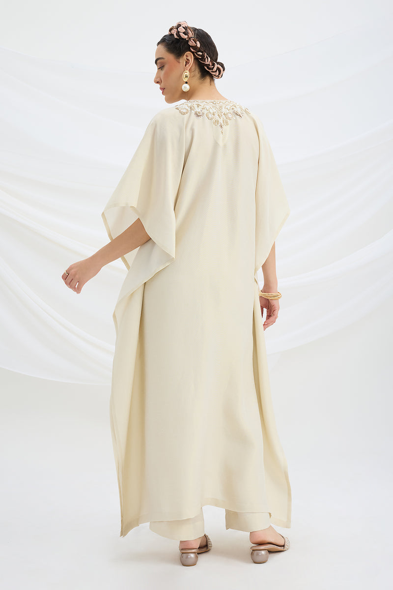 BEIGE EMBROIDERED KAFTAN WITH BOTTOM