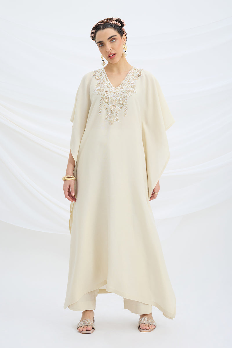 BEIGE EMBROIDERED KAFTAN WITH BOTTOM