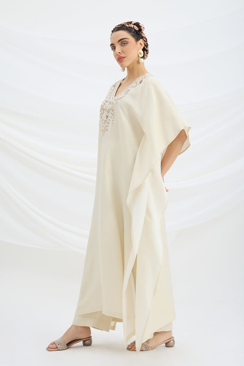 BEIGE EMBROIDERED KAFTAN WITH BOTTOM