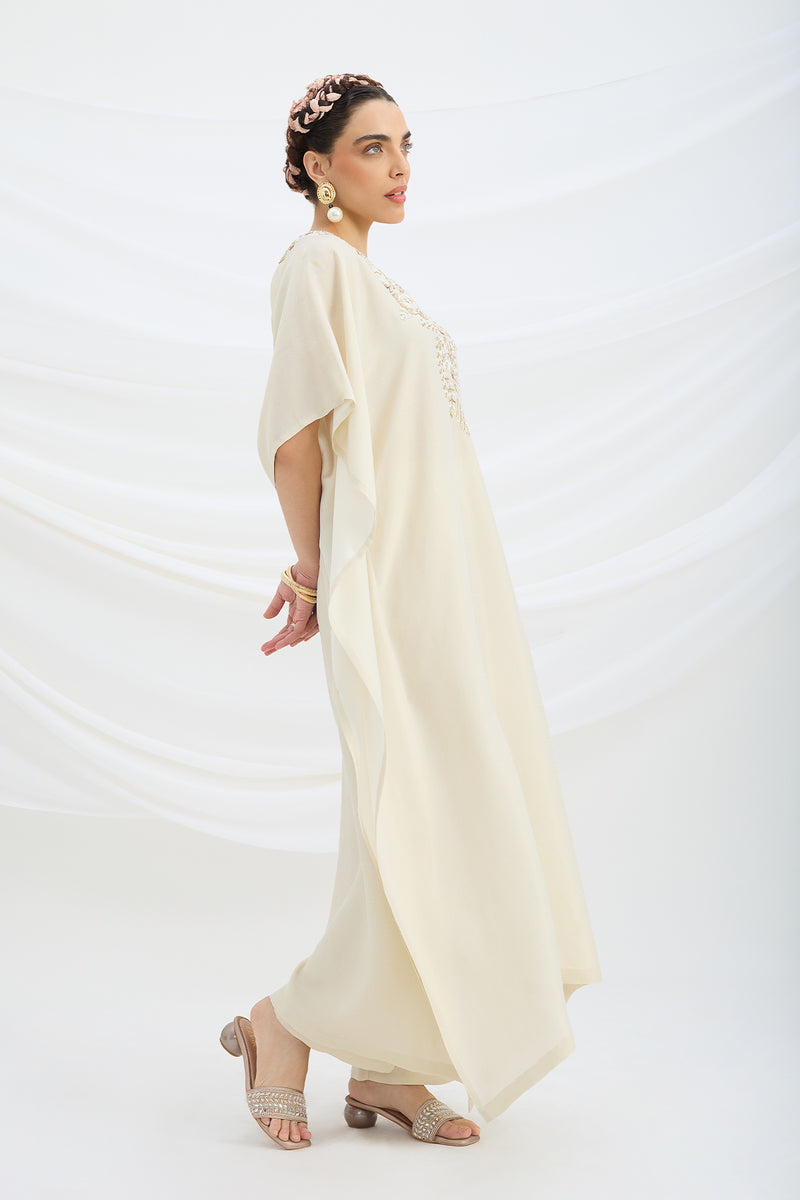 BEIGE EMBROIDERED KAFTAN WITH BOTTOM