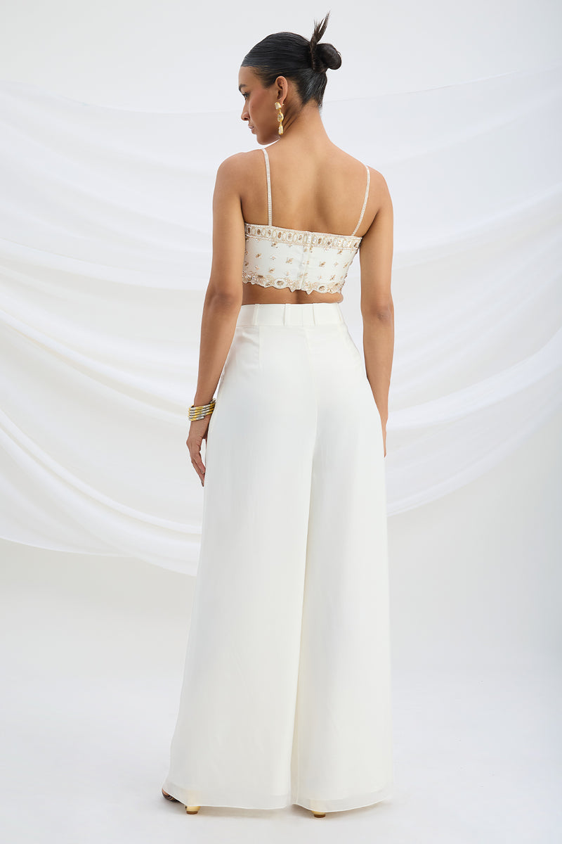 IVORY EMBROIDERED CROP TOP AND BOTTOM