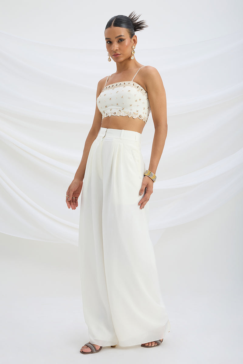IVORY EMBROIDERED CROP TOP AND BOTTOM