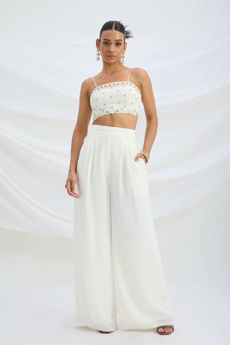 IVORY EMBROIDERED CROP TOP AND BOTTOM