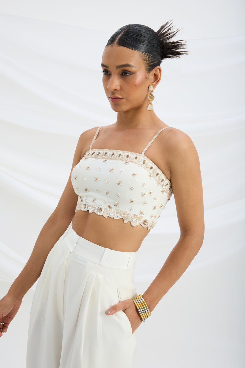 IVORY EMBROIDERED CROP TOP AND BOTTOM